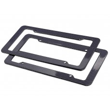 Carbon Fiber Style License Plate Frame- Slim Plastic Plate Frames Front & Rear 2Pc Set with Fasteners Screws and Black & Chrome Screw Caps with a Keychain